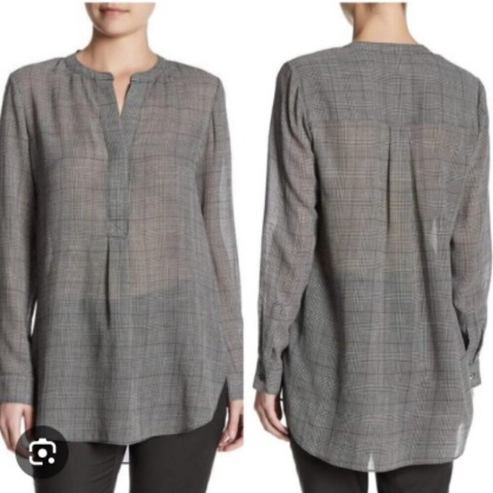 Theory Orvinio Pinedale Grey Glen Plaid Wool Blend Blouse Size P EUC - Picture 2 of 8